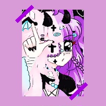 Japanese Harajuku purple beautiful girl steam wave chic dark girl heart room wall decoration poster sticker