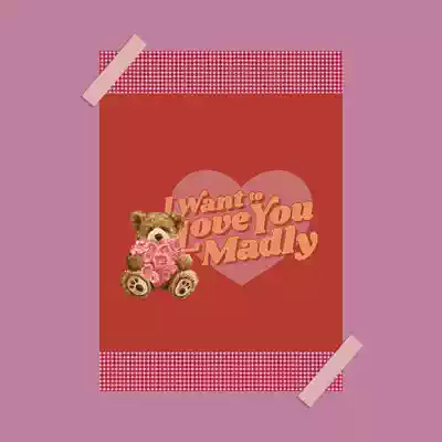 Loli Showa style wall stickers, posters, decorative pictorial background walls, steam wave wall stickers, teddy bear girl heart stickers