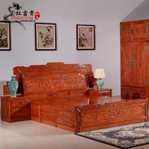 Mahogany bed African rosewood 18 meters landscape double queen bed all solid wood Chinese hedgehog rosewood carved furniture