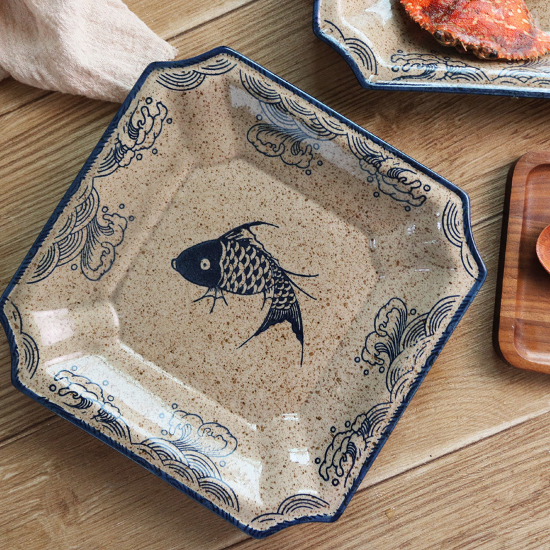 Day Style Retro Square Dish Deep Dish dishes Dish Ceramic Home Creative Personality Dishes Cutlery Soup Pan Sara Pan