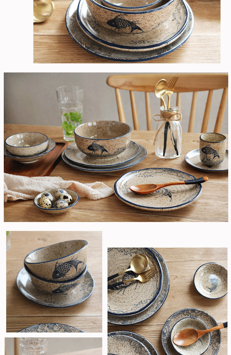 Phong cách Nhật Bản underglaze vẽ tay và bộ đồ ăn bằng gốm đĩa món ăn món ăn món ăn nhà sushi món cơm bát bát mì - Đồ ăn tối đĩa sứ trắng