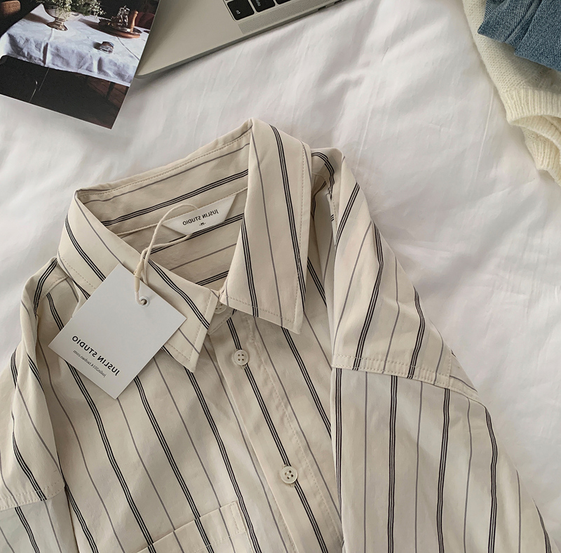 Vertical Striped Long-Sleeved Shirt for Women, Spring and Autumn 2026 New Style, Plus Size, Fashionable, Loose, Slimming, Hong Kong Style Shirt Top