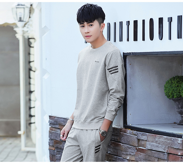 Bộ đồ thể thao nam mùa xuân và mùa thu cổ tròn cộng với bộ đồ nhung dày thường xuyên chạy bộ set áo len rộng cỡ lớn hai mảnh bộ quần áo gió nam lining