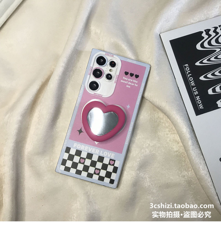 Cute Pink Butterfly Mirror Girls Candy Stripes Silicone TPU S23, S23 Plus, S23 Ultra, S22, S22 Plus, S22 Ultra, S21, S21