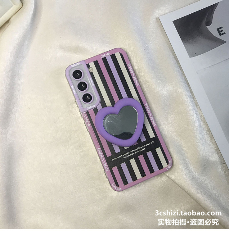 Cute Pink Butterfly Mirror Girls Candy Stripes Silicone TPU S23, S23 Plus, S23 Ultra, S22, S22 Plus, S22 Ultra, S21, S21