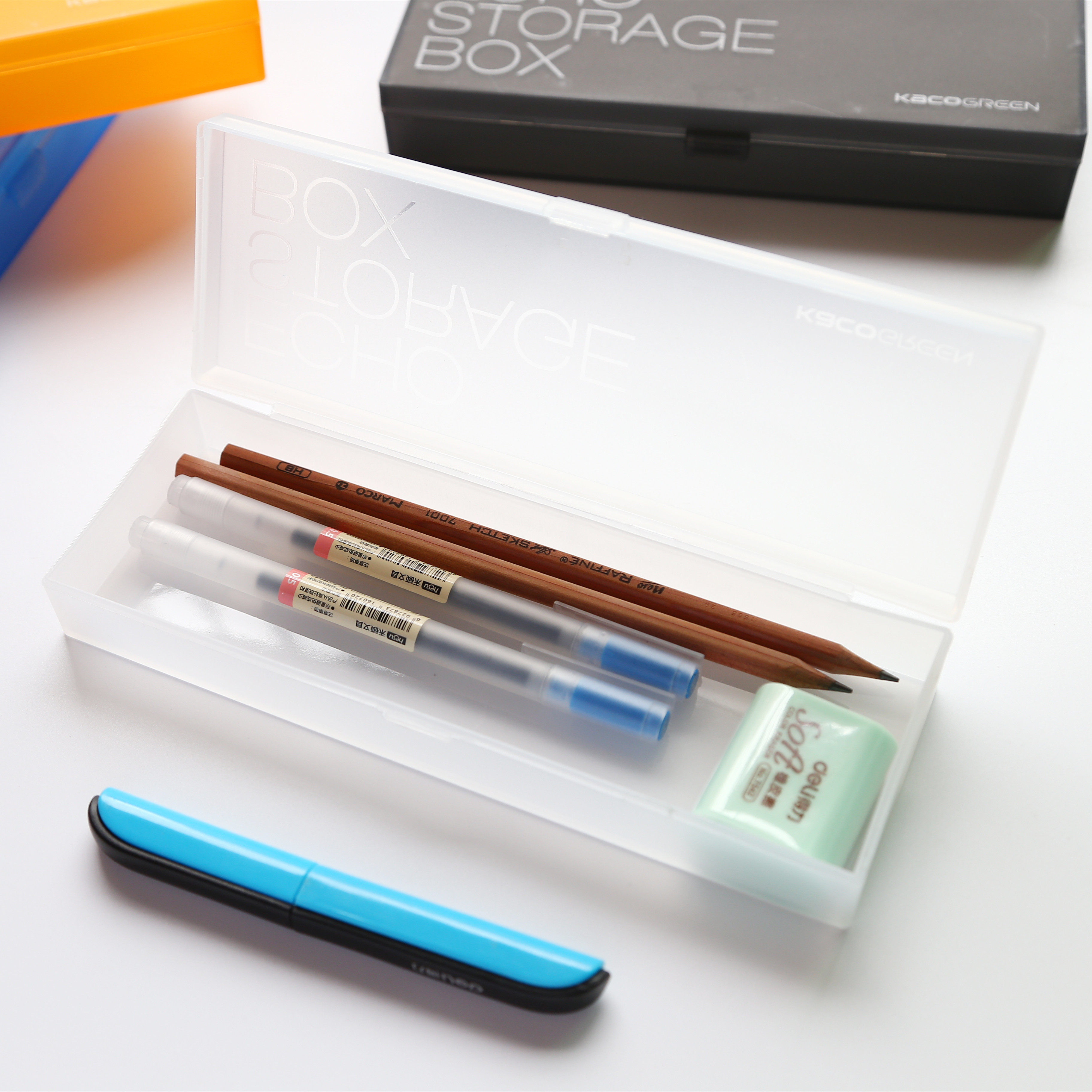 Otaku- Korean Simple Stationery Box Candy Color Pattern Simple Transparent Matte Small Fresh Pen Case Storage Box