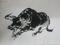 Pure hand-painted Chinese painting beast bullfighting Red Bull decorative painting Boutique Ink Chinese painting bull market high rise