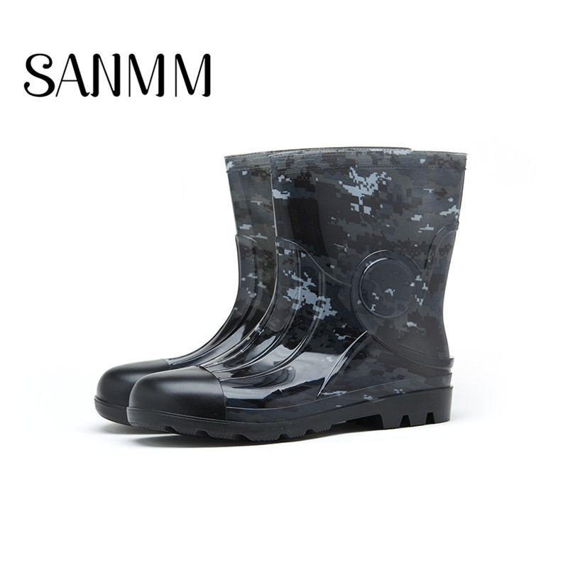 Sanmingmei men's rain boots camouflage mid-tube winter rain boots non-slip water shoes plus velvet wear-resistant fashion rubber shoes 1625