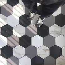 Nordic black and white gray hexagonal tiles Kitchen wall tiles Bathroom floor tiles Bed and breakfast bathroom balcony hexagonal tiles