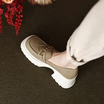 Thick soles increase the English wind retro leather shoes pine sole small pine leather baby leather bay shoes lazy shoes