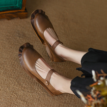 Super soft ~ rough heels with single shoes French vintage Mary shoes flat grandmother shoes original crowd