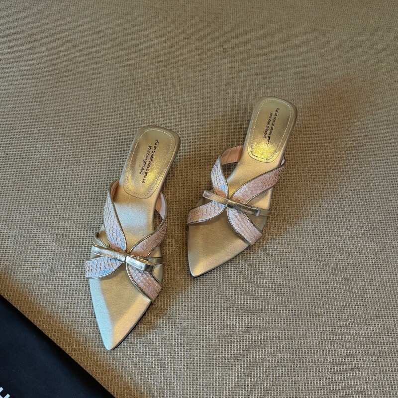 French Retro Light Luxury Cross-Strap Irregular Heel Pointed Toe Open-Toe Mules Exquisite and Elegant Summer Sandals for Women