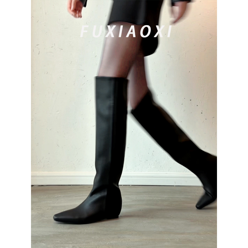 Fu Xiaoxi European and American Style Over-The-Knee Boots with Hidden Height Increase, New Autumn and Winter Slim Pointed Toe Straight Fashion High Boots Fu Xiaoxi European and American Style Over-The-Knee Boots with Hidden Height Increase, New Autumn and Winter Slim Pointed Toe Straight Fashion High Boots