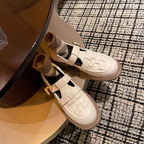 British wind shoes women weaving lazy shoes flat pig cage shoes real leather and one word buckle with single shoes Le Fu shoes