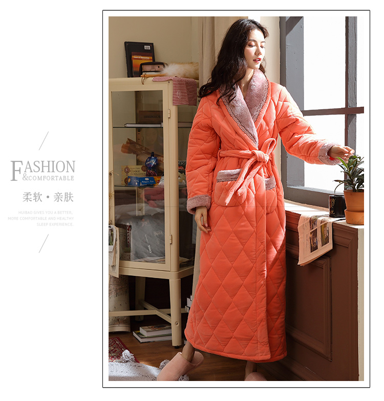 Áo ngủ nữ mùa đông dày và nữ trung niên dài mùa đông cộng với nhung cộng với đồ ngủ bằng vải bông flannel áo choàng tắm ấm áp đồ ngủ nam hàn quốc