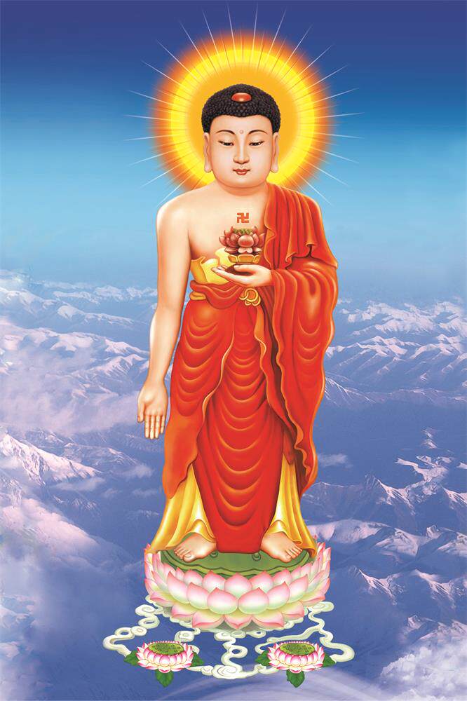 Namo Amitabha portrait bond version with couplet revealing version of Amitabha Buddha image with multiple styles of photos optional