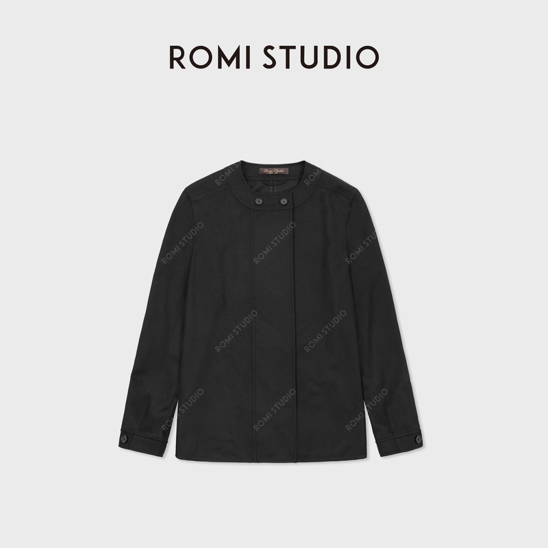 Romi Studio Alpaca Wool Mulberry Silk Neat Round Neck Woolen Jacket Rwcwwg5945