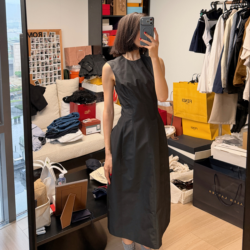 Romi Studio Acetate Blend Matte Soft Drape Slim Waist Vest Dress Rwdrlg3603