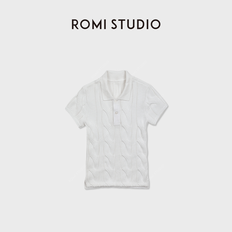 Romi Studio Simple Old Money High-Fashion Twist Texture Polo Collar Knitted Short-Sleeve Rwdssu1653