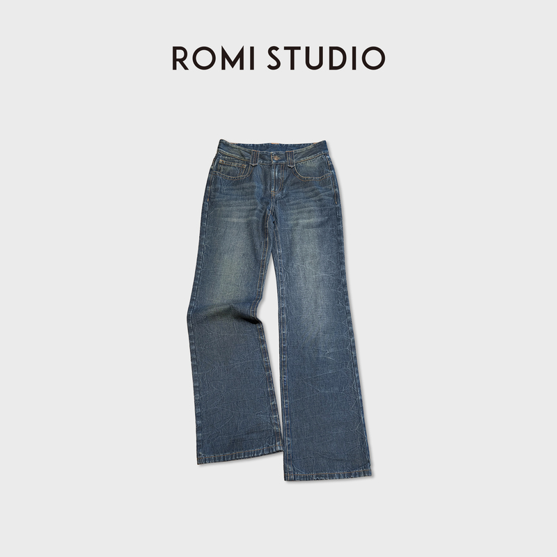 Romi Studio Red Label Denim Cotton Fermented Washed Five-Pocket Flared Jeans Rwdax84338 Romi Studio Red Label Denim Cotton Fermented Washed Five-Pocket Flared Jeans Rwdax84338