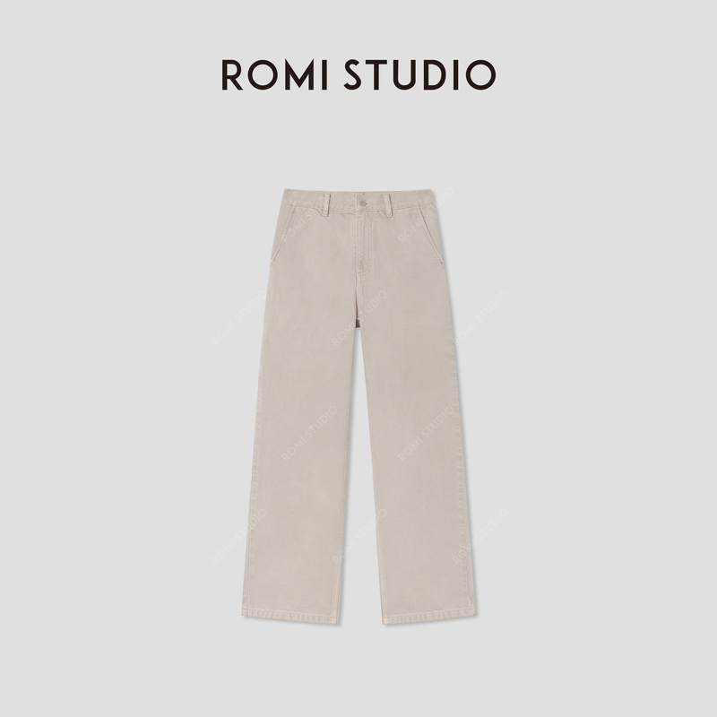 Romi Studio “Retro Classic” Cotton Eco-Friendly Washed Casual Straight-Leg Jeans Rwcsx82296