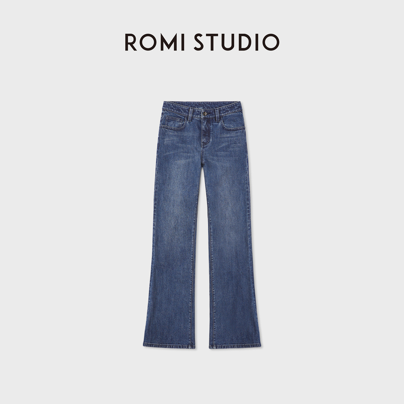 Romi Studio Retro Casual Cotton Stone-Washed Whiskered High-Waisted Flared Jeans Rwdax65391