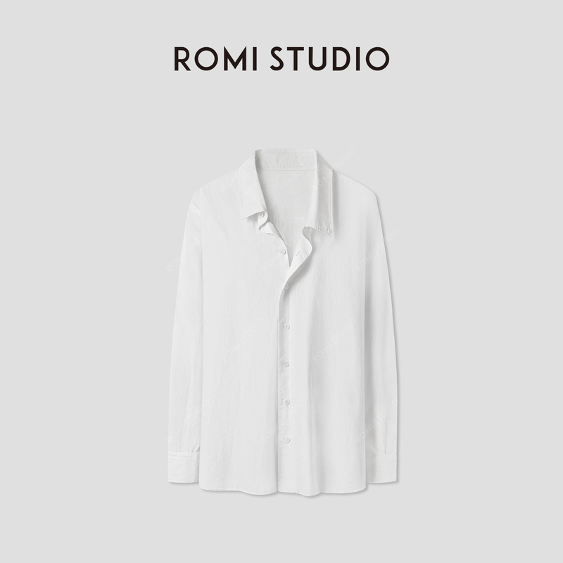 Romi Studio Lazy and Casual Cotton Comfortable Loose Asymmetrical Collar Shirt Rwcas65985
