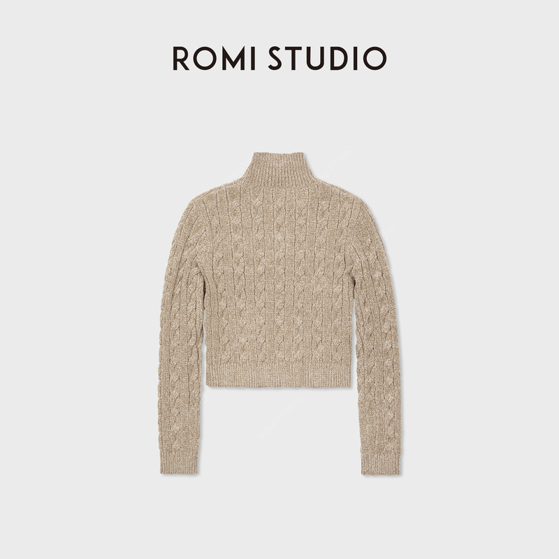 Romi Studio Chenille Yarn Suede Cable Knit Turtleneck Pullover Sweater Rwcasz3775