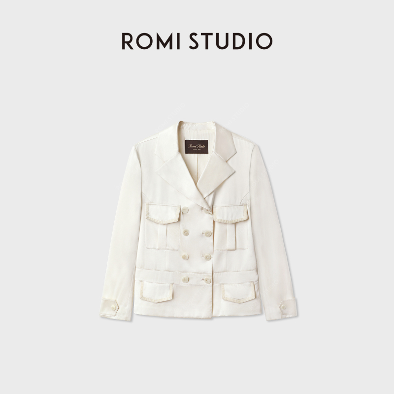 Romi Studio 22mm Mulberry Silk Satin Spliced Velvet Vintage Suit Jacket Rwdrwy3708 Romi Studio 22mm Mulberry Silk Satin Spliced Velvet Vintage Suit Jacket Rwdrwy3708