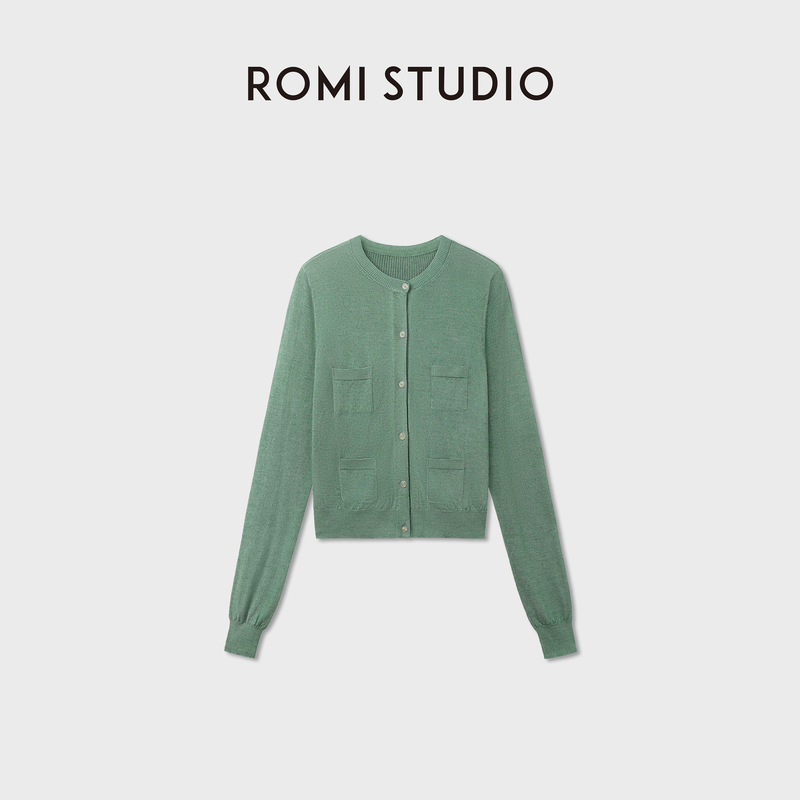 Romi Studio Cotton Wool Mulberry Silk Soft and Skin-Friendly Round Neck Knitted Cardigan Rwdast4382