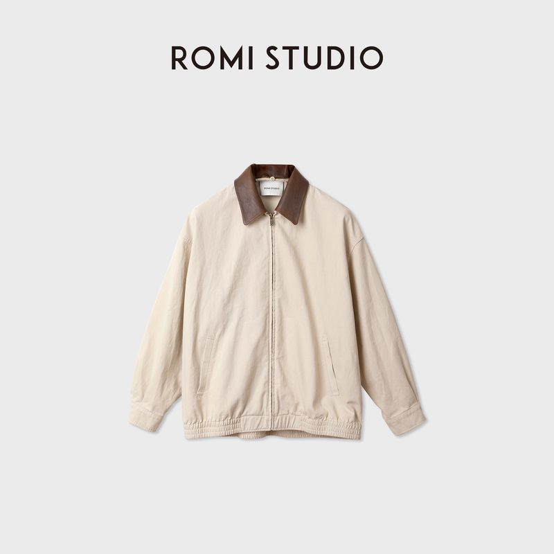 Romi Studio Retro Washed Leather Collar Loose Contrasting Color Harrington Jacket Rwdswu3837 Romi Studio Retro Washed Leather Collar Loose Contrasting Color Harrington Jacket Rwdswu3837