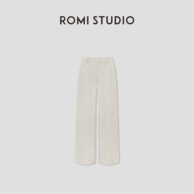 Romi Studio Winter Warm White Thickened Cotton Linen Fleece Four-Way Stretch Jeans Rw24Ax80765