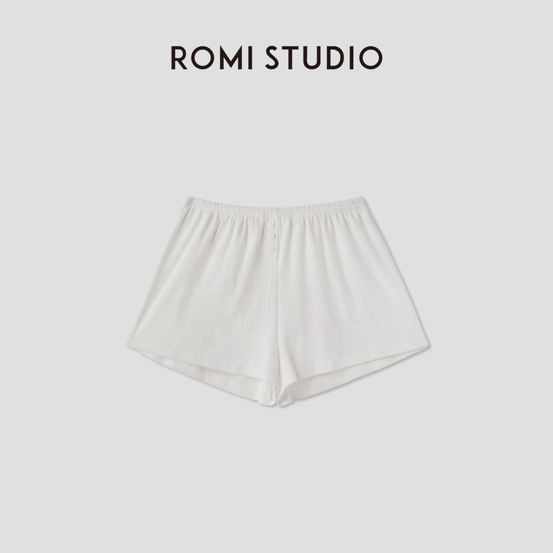Romi Studio Summer Comfortable Pure Cotton Ribbed Texture Elastic Waist Casual Knitted Shorts Rwcsxt2010