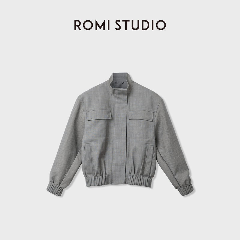 Romi Studio Show-Style Wool-Blend Stand-Up Collar Zip-Up Flight Jacket Rwdawu5192