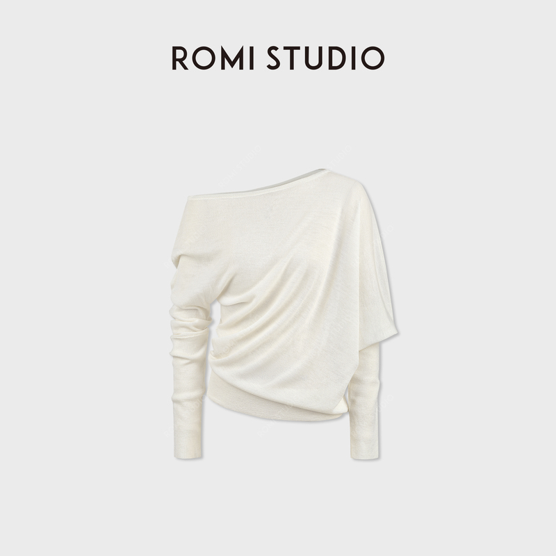 Romi Studio High-Count Sheep Wool Relaxed Fit Drop Shoulder Pullover Long-Sleeve Knitwear Rwdss61743