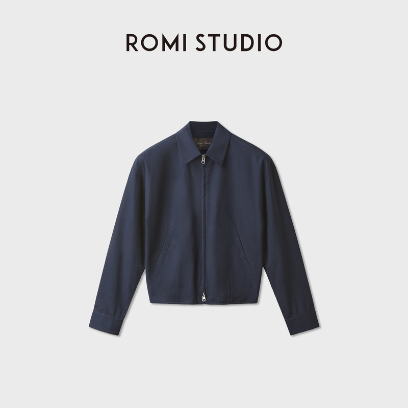 Romi Studio Lightweight and Non-Weighting Wool Blend Small Square Collar Slim Fit Zipper Jacket Rwdswu2792 Romi Studio Lightweight and Non-Weighting Wool Blend Small Square Collar Slim Fit Zipper Jacket Rwdswu2792