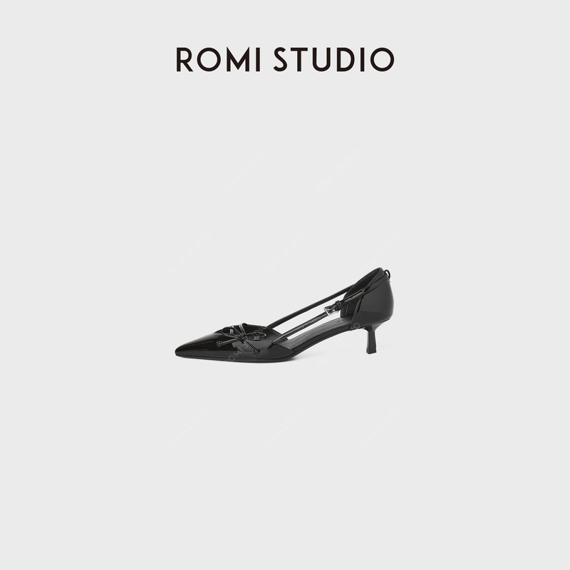 Romi Studio French Style Lacquered Goatskin Pointed Toe 4.5cm Kitten Heel High Heels Rwdrp33158