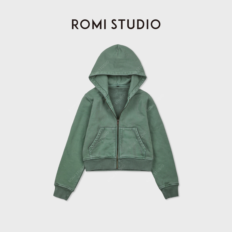 Romi Studio Asut Handmade Dyed Cotton Distressed Washed Zipper Hoodie Rwcast5684