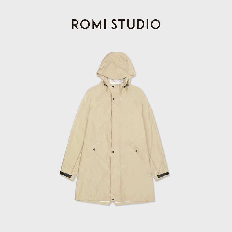Romi Studio Rainy Day Essential Drawstring Hooded Raglan Sleeve Long Raincoat Trench Coat Rwcww97310