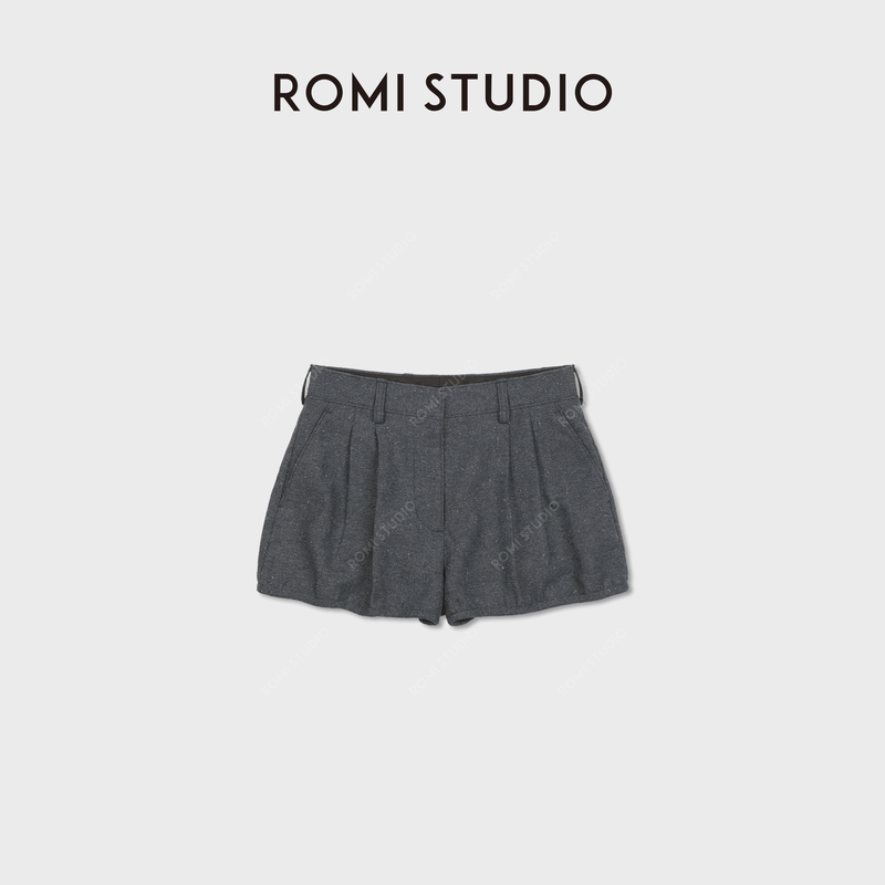 Romi Studio Wool Blend Rolled Edge Aluminum Wire Styling Low-Waist Flower Bud Three-Quarter Shorts Rwcsxg7366 Romi Studio Wool Blend Rolled Edge Aluminum Wire Styling Low-Waist Flower Bud Three-Quarter Shorts Rwcsxg7366