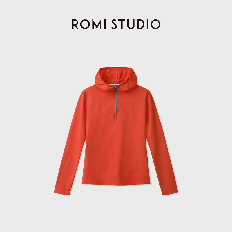 Romi Studio German Imported Quick-Drying Fabric Half-Open Collar Hooded Jacket Rwdwsd4671
