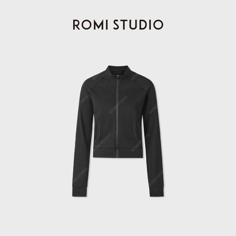 Romi Studio Imported Peruvian Cotton Yarn Four-Way Stretch Casual Zipper Jacket Rwdrwd3747
