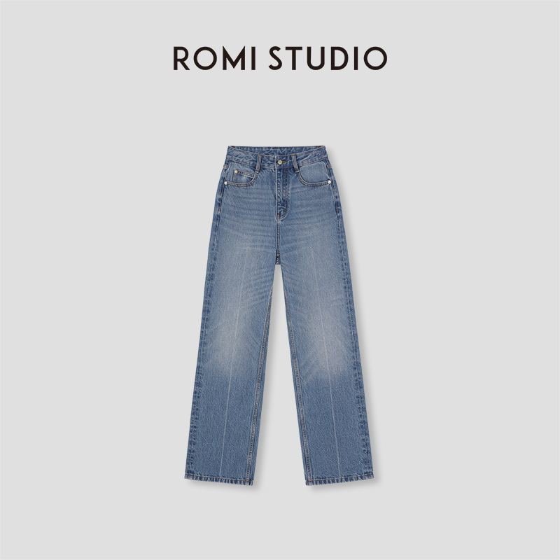 Romi Studio Fashionable and Versatile Classic Casual American Retro Straight Jeans for Women Rw24Ax81406