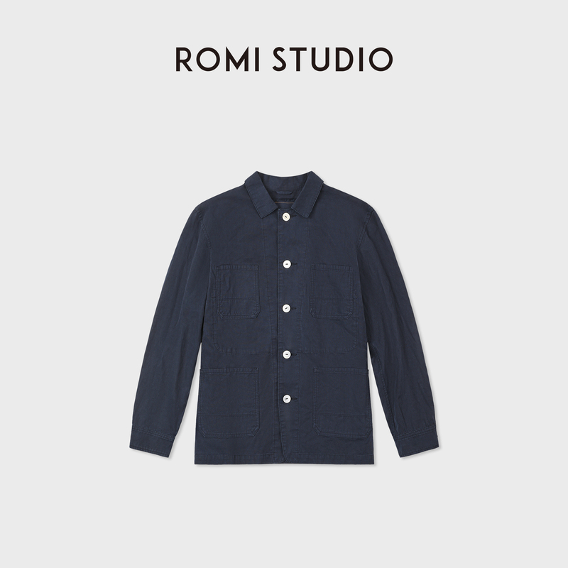 Romi Studio Pocket Denim Linen Lyocell Plant Wash Workwear Denim Jacket Rwdaw84219