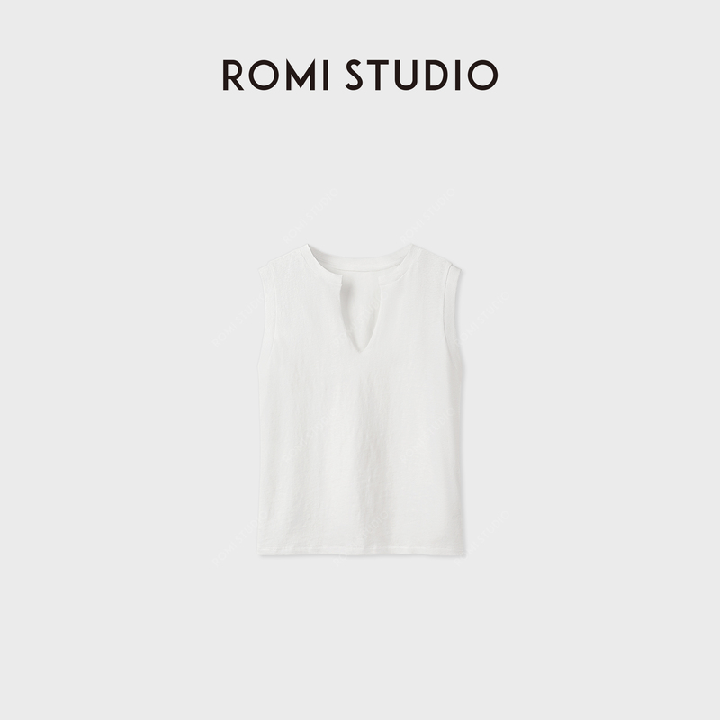 Romi Studio Soft and Skin-Friendly Elastic Cotton-Feel All-Season Simple Small V-Neck Vest Base Layer Rwdrs94716