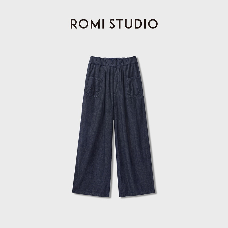 Romi Studio Lightweight and Comfortable All-Cotton Thin Elastic Waist Wide-Leg Cropped Jeans Rwdax54923 Romi Studio Lightweight and Comfortable All-Cotton Thin Elastic Waist Wide-Leg Cropped Jeans Rwdax54923