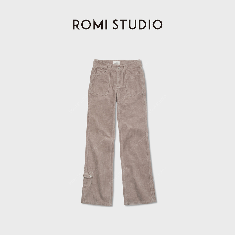 Romi Studio High-Density Thickened Corduroy Vintage Distressed Mid-Waist Wide-Leg Flared Pants Rwdsxy1567