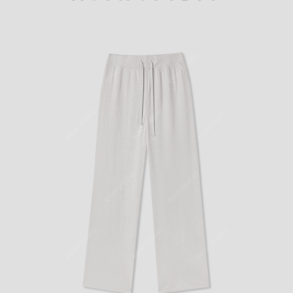 Romi Studio Simple and Comfortable Light Gray Cotton Soft Elastic Waist Straight Casual Pants Rwcrxm3178
