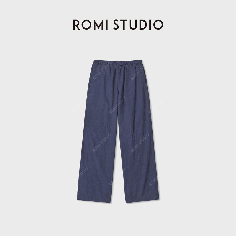 Romi Studio Pima Cotton and Hemp Blend Matte Lightweight Elastic Waist Wide-Leg Pants Rwdrxu3689