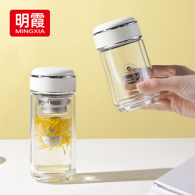 Mingxia Double-Layer Glass Cup, High-Quality Mini Water Cup, Office Cup, Portable Household High Borosilicate Thickened Tea Cup Mingxia Double-Layer Glass Cup, High-Quality Mini Water Cup, Office Cup, Portable Household High Borosilicate Thickened Tea Cup